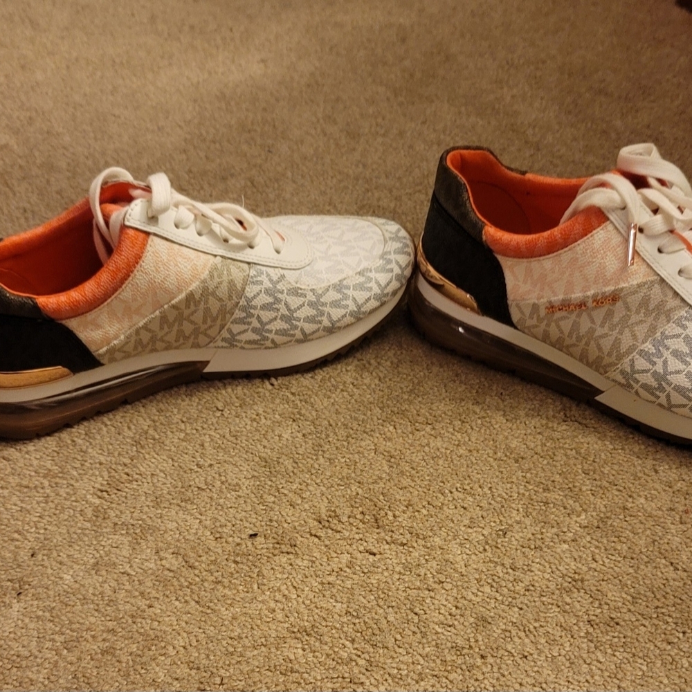 Michael Kors Cream and Orange Logo Sneakers - Picture 2 of 3